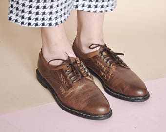 90s CLASSIC oxfords leather oxfords RETRO oxfords MOD oxfords preppy oxfords prep oxfords tabac oxfords / Size 7.5 us / 5 uk / 38 eu