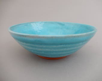 Ceramic Serving Bowl - Handmade Pottery Bowl- Turquoise and Terracotta Mixing Bowl