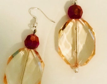 Yellow and Red-Drop Earrings 2 inches