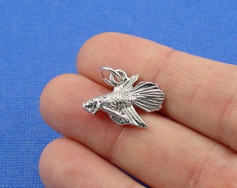 Betta Fish Charm - Silver Plated Siamese Fighting Fish Charm for Necklace or Bracelet