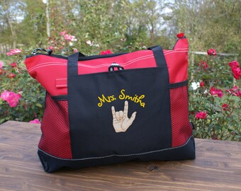 Personalized Sign Language tote bag ASL American Sign language I love you gift tote appreciation gift