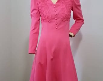 Beautiful Hot Pink Vintage 1970s Ruched dress