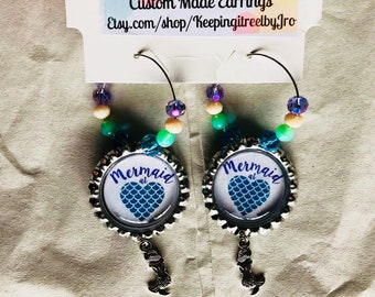 Mermaid at Heart bottlecap earrings