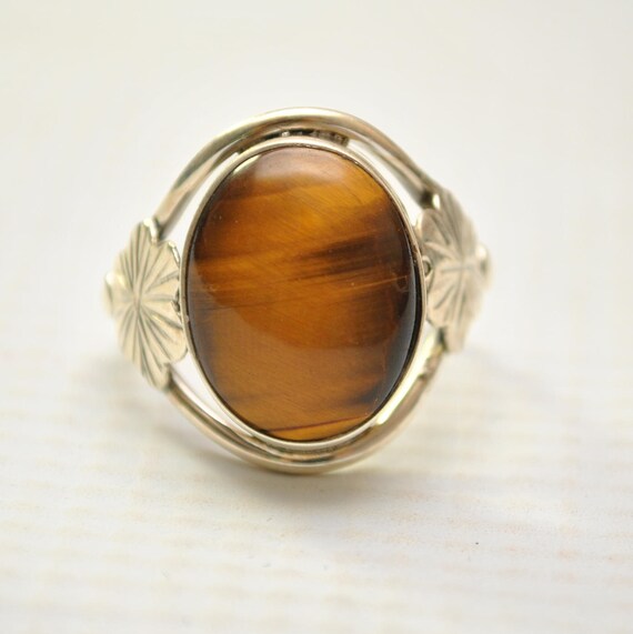 Sterling Silver Tiger Eye Ring Sz 8.5 #9259