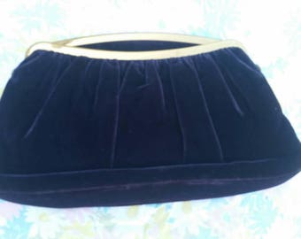 Vintage purple velvet clutch purse, 1950s