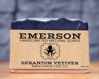 100% Natural Geranium Vetiver Soap • Vegan Soap, Palm Free Soap, All Natural Soap, Handmade Soap, Zero Waste, Waste Free, Charcoal Soap
