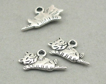 Cat Charms Antique Silver 6pcs zinc alloy beads 11X19mm CM0866S