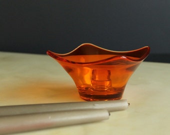 Viking Glass Candle Holder, Orange