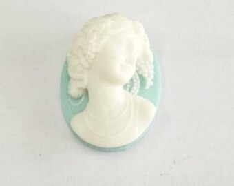 6 pcs of resin cameo 3D high dome-- 30X40mm-RC0156-2-cream on blue