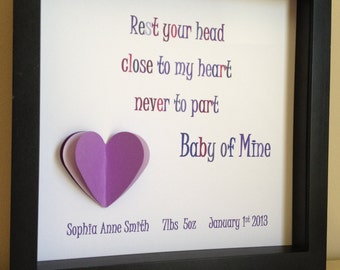Baby of Mine Lyrics , Dumbo Nursery,Paper Art, shadow box frame, Nursery Decor, Disney, New Baby gift by PaperLine