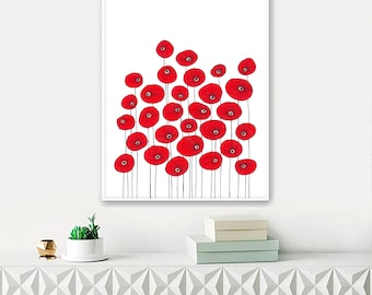 Original Drawing - Poppy Flowers 2 - 8.5x12" up to 24x34" Art Print, Wall Decor, Illustration