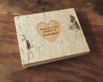 custom wedding photo album - unique birch wood book anniversary gift large personalized scrapbook memorial family album / made to order