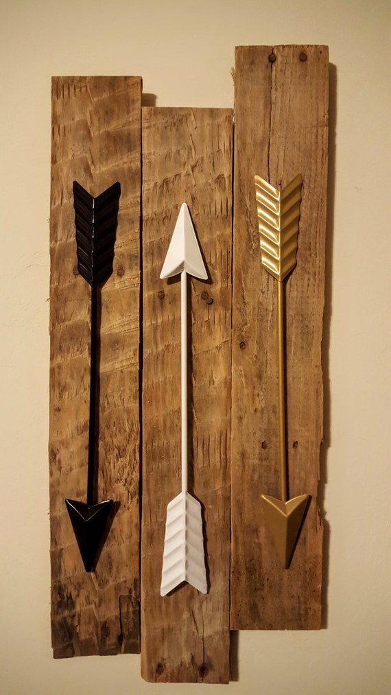 Bedroom Decor Arrow Wall Decor 3 Metal Arrows on Reclaimed