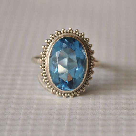 Sterling Silver Sapphire Ring Sz 6.75 #9746