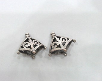 10 Silver Cone Findings Antique Silver Plated Brass G11490