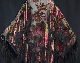Black Goddess with Burgundy Victorian Rose's Kimono Duster