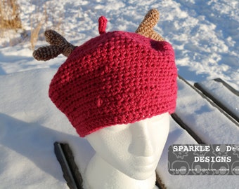 Forest Girl Beret, antlers crochet mori style made to order