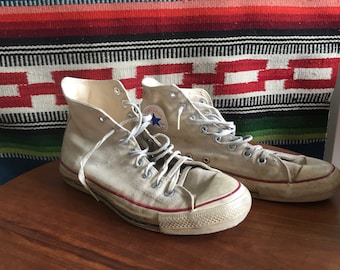 Old School Converse White Hi Top Sneakers Shoes Men's Size 9.5 Chuck Taylor USA Made High Tops Retro All Stars