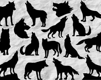 16 Wolves Silhouettes | Wolf SVG cut file | printable images | vector files | digital | wall print | vinyl design | print | forest animals