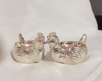 Rooster Egg Cup/Set Egg Cups/Metal Egg Cups Silvertone/ Egg Holder/ Made In England /PAIR By Gatormom13