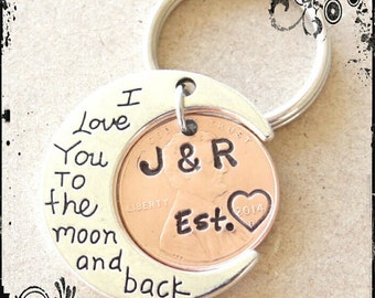 Custom Anniversary Keychain, I Love you to the moon and back, gift for him, boyfriend gift, husband gift, Valentines Day