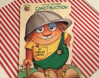 Vintage Mercer Mayer " Little Critter Construction " Large Board Book.... Shape Board Book... Rare!!!