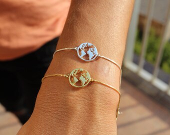 World Bracelet, Globetrotter Bracelet, Dainty Bracelet, World Map Bracelet, Silver Bracelet, Bracelets For Women, travel jewelry, travel
