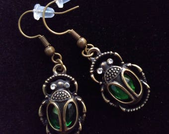Bronze Jeweled Egyptian Beetle Earrings