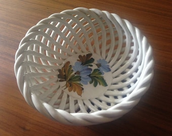 Italian Bowl with woven sides and handpainted flowers