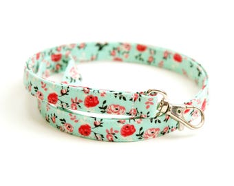 Mint and Pink Floral Fabric Lanyard with Swivel Clasp - Long Key Lanyard - ID Strap - 19.5 Inch Drop - Teacher Lanyard - Cute Skinny Lanyard