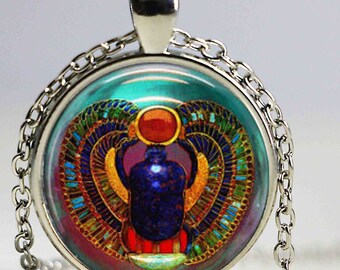 A beautiful necklace with a glass cabochon 25 mm Egyptian scarab
