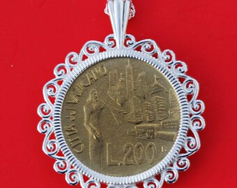 1991 Vatican 200 Lire BU Uncirculated Coin 925 Sterling Silver Necklace NEW