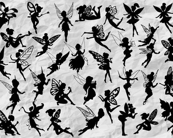 33 Fairy Silhouettes | Fairy SVG cut files | fairies printable | Faires cliparts | Fairy Vector files | fairy VinylDesign | wall print