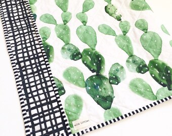 Arizona Desert Modern Baby Quilt-Exclusive Cactus Print-Toddler Quilt-Handmade Crib Quilt-Gender Neutral Baby Blanket-Baby Quilt for Sale