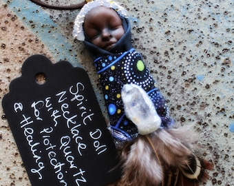 Spirit Doll Necklace - with Quartz - Handcrafted Spirit Doll Pendant . Handmade Clay Jewelry . Goddess . Crystal and Gemstone Jewelry