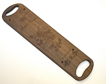 Petal Power - Custom Wood Deck for XtraCycle(Cargo Bike) - Handmade in Colorado from solid Walnut - Laser Engraved w Vintage Flower graphic