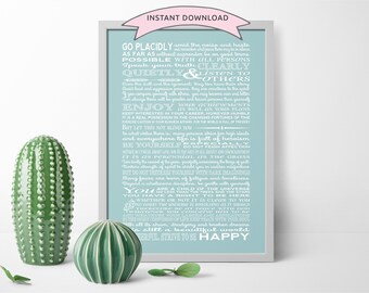 Desiderata print - printable Desiderata poster - typography art print - inspirational print - motivational art - digital download