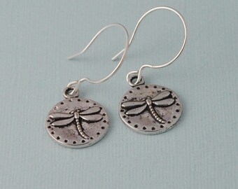 Dragon fly earrings, silver earrings