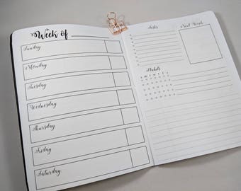 Perpetual Undated Weekly B6 sized TN Insert Traveler's Notebook Insert Basic Paper