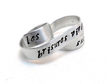 Personalized Two Finger Ring Silver Tattoo-style Banner Ring Personalized Jewelry Modern Rebel