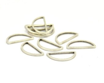 Silver Half Moon - 24 Antique Silver Plated Brass Semi Circle Connectors (8x15x0.9mm) D008 H219