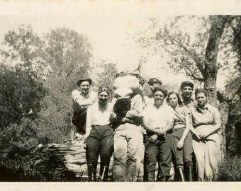 vintage photo 1938 Group of Motorcycle People Sits on his Back