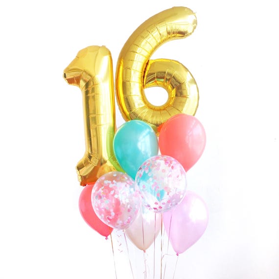 16 Balloon Bundle Sweet Sixteen Birthday Jumbo Mylar Balloon