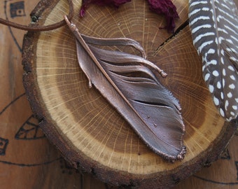 Feather electroformed copper pendant