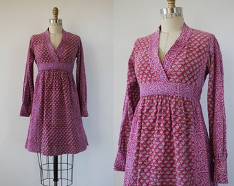 vintage 1970s Indian cotton dress / 70s india cotton dress / 70s Adini dress / 70s boho dress / 70s festival dress / 70s block print dress