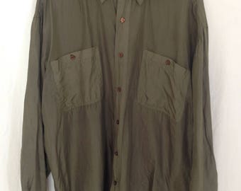 Oversized Vintage Sage Green Silk Button Down Shirt