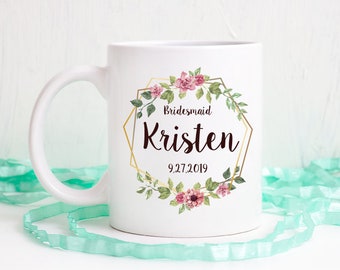 SALE Bridesmaid mug, Bridesmaid coffee mug, Bridal party gift, Bridesmaid mug with flowers, Happyism, Personalized mug, Bridesmaid gift