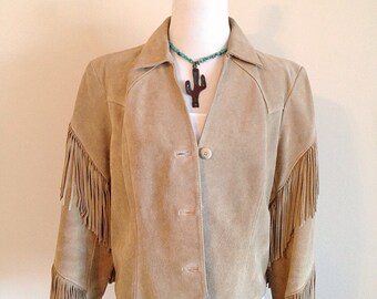 Vintage Suede Western Southwest Hippie Boho Fringe Jacket Ladies Size Medium 6 or 8