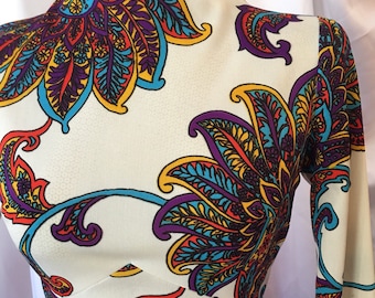 Vintage 1970s psychedelic maxi dress, free shipping !