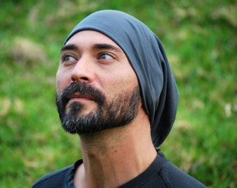 Men's Slouchy Hat - Boho - Organic Cotton Soy Spandex French Terry - Organic Clothing - Gray - Eco Friendly